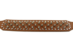 Brown Leather Spiked Studded Collar 2" Wide